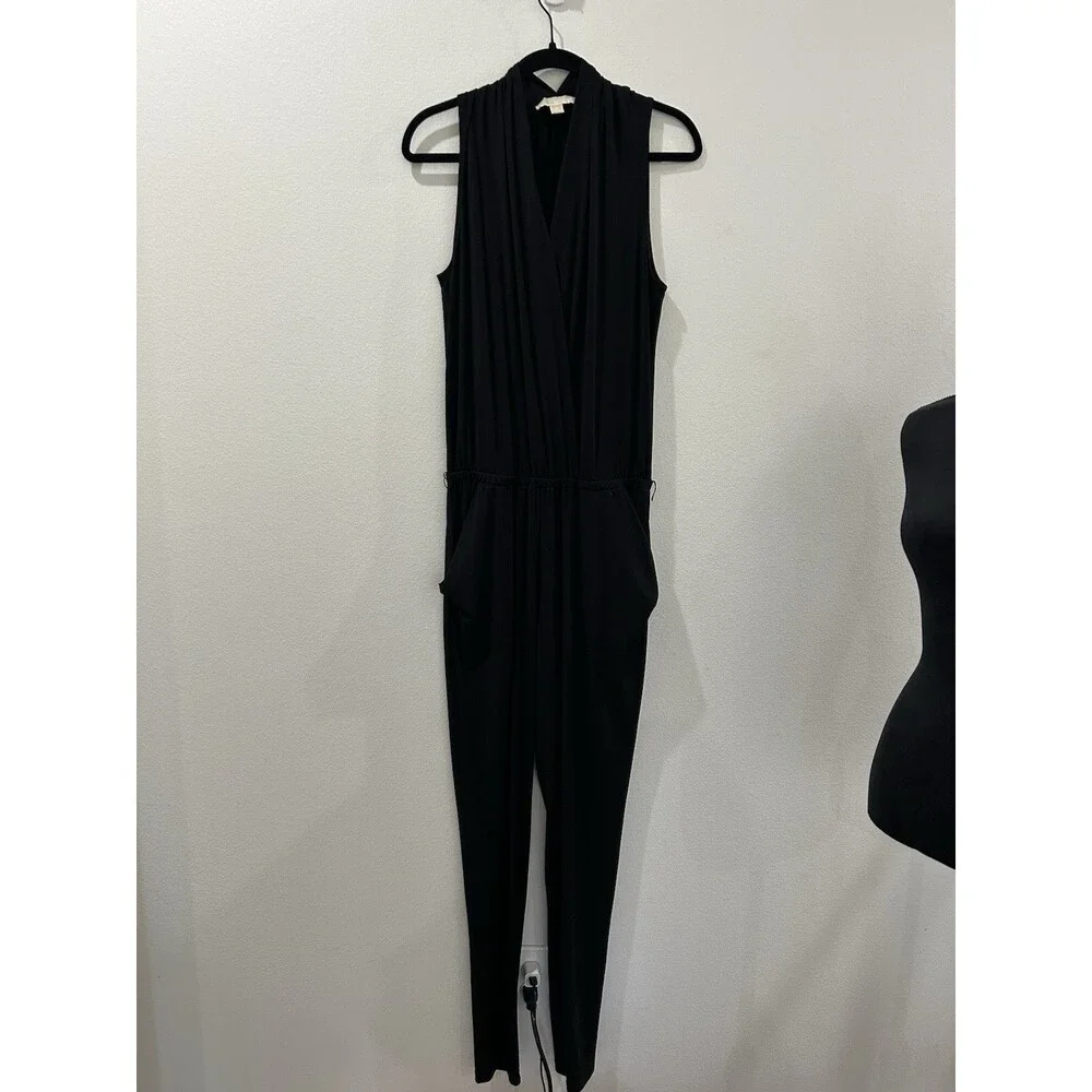 Michael Kors Womens Size Medium Black Jumpsuit Sleeveless V Neck Pullover